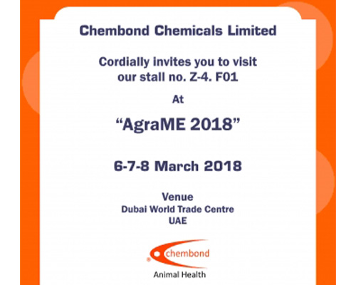 Chembond to exhibit in AgraME 2018, Dubai an international exhibition on poultry and livestock technologies